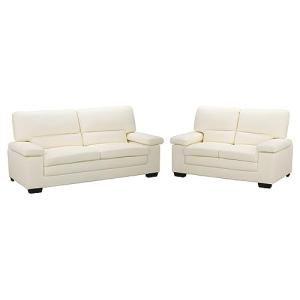 Vente-unique-Sofá de 3 2 plazas de Piel de búfalo Marfil Mi…