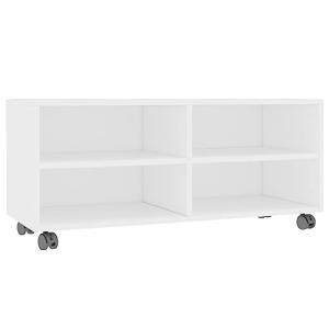 vidaXL Mueble de TV con Ruedas Contrachapada Blanco 90x35x3…