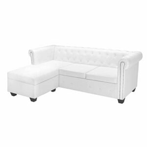 Iiaky Sofá Chesterfield en Forma de L Cuero sintético Blanc…