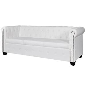 Sofá Chesterfield de piel blanca de 3 plazas, para salón, c…