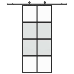 vidaXL Puerta corredera con herrajes negro 90x205 cm vidrio…
