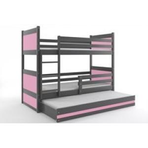 Cama Triple Rico Para Niños 200 x 90 Grafito/Rosa   colchon…