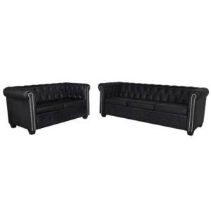 vidaXL Set Sofás Chesterfield 2 y 3 Plazas Negro Revestimie…