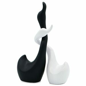 Pareja de cisnes de cerámica en Blanco y Negro - Escultura…