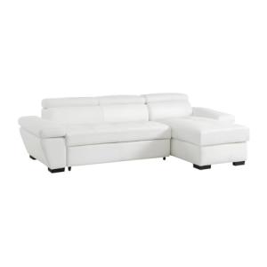 Vente-unique - Sofá Cama esquinero de Cuero Blanco - Ángulo…