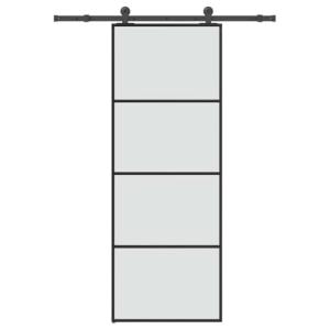 vidaXL Puerta corredera con set herrajes vidrio ESG alumini…