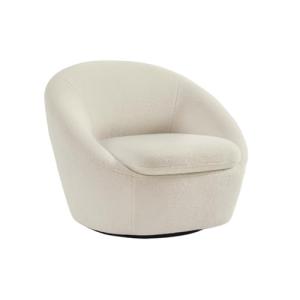 Vente-unique-Sillón Giratorio Redondeado en Tela de Rizo Bl…