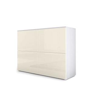 Vladon Cajonera Rova, Cómoda con 4 Puertas, Blanco Mate/Cre…