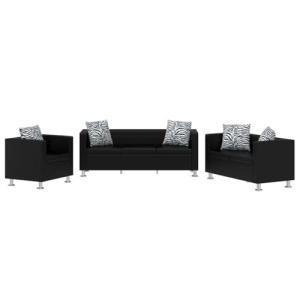 vidaXL Set de Tres sofás de Cuero Artificial Negros 2 plaza…