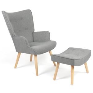 IDMarket - Sillón escandinavo Ivar con reposapiés, gris cla…