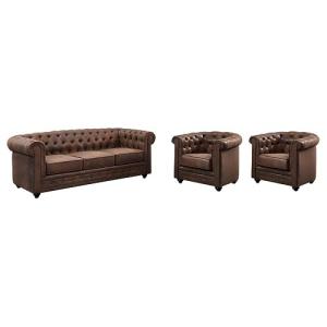 Vente-unique - Sofá 3 plazas y 2 Sillones Chesterfield de M…