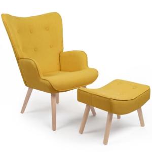 IDMarket Ivar - Sillón escandinavo con reposapiés amarillo