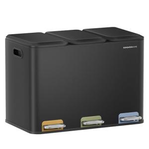 SONGMICS HOME Papelera de Cocina Triple, Cubo de Basura de…