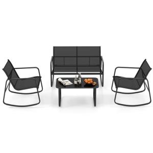 COSTWAY Muebles Jardin Exterior 4 Piezas, 2 Mecedoras y Sof…