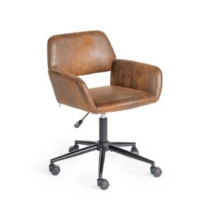 FurnitureR Silla de Oficina Vintage de Ante Ajustable, Rued…