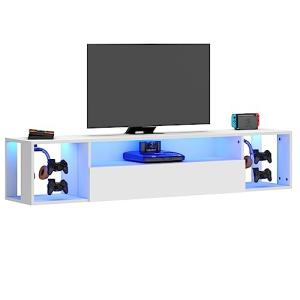 DlandHome - Mueble de TV flotante con luces LED, 140 cm, so…