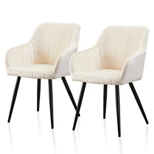 TUKAILAi Juego de 2 sillas de comedor de terciopelo crema,…