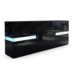 Vladon Aparador Flow, Negro de Alto Brillo/Negro de Alto Br…