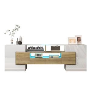 KecDuey Elegante mueble de TV de 145 cm, color blanco brill…