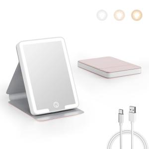 Kintion Espejo de viaje con luz, espejo de bolsillo LED ple…