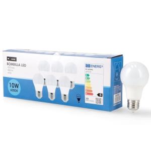 M Ledme - Pack 6, Bombilla Led E27 A60 10W, Luz fría (6000k…