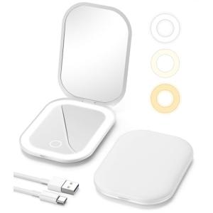 Gospire Espejo de maquillaje de viaje iluminado con luz y a…