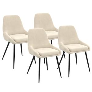 IDMarket - Juego de 4 sillas Thalaya de terciopelo beige co…