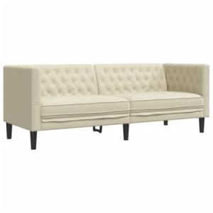 vidaXL Sofá Chesterfield de 3 plazas Cuero Artificial Blanc…