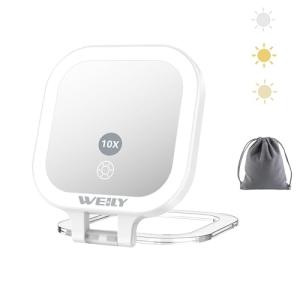 WEILY Espejo Maquillaje con Luz, 1X/10x Doble Cara Espejo A…
