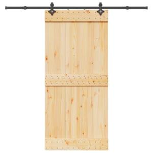 vidaXL Puerta corredera con herrajes madera maciza de pino…