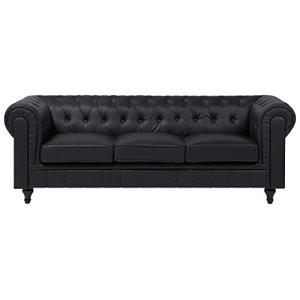 Sofá Chesterfield tapizado en tela negra patas de madera os…