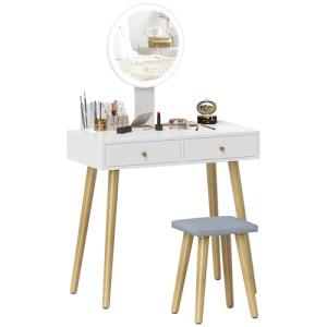 HOMCOM Tocador de Maquillaje con Luz LED y Taburete Mesa de…