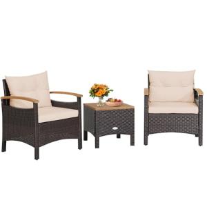 COSTWAY Conjunto Terraza 3 Piezas, Conjunto de Muebles Ratá…