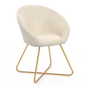 IDMarket - Sillón redondo Angelina Beige de terciopelo Pata…
