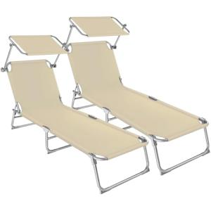 tectake® Set de 2 Tumbonas Jardín Exterior, Toldo y Respald…