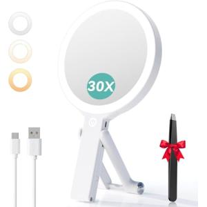 Auxmir Espejo Maquillaje con Luz, 30X/1X Aumento Doble Cara…