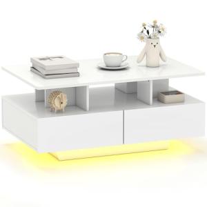 HOMCOM Mesa de Centro LED Moderna Mesa de Café Brillante co…