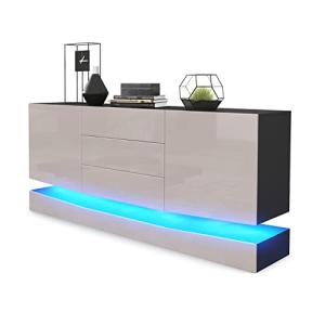 Vladon Aparador City, Negro Mate/Gris Arena de Alto Brillo…