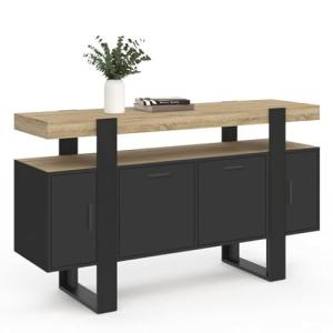 IDMarket - Aparador 140cm Phoenix 4 puertas Negro con bande…