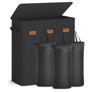 SONGMICS Cesto de Ropa Sucia con 3 Compartimentos, 160 L, T…