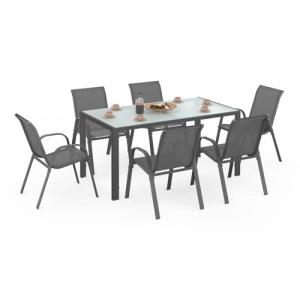 IDMarket – Salón de jardín Madrid Mesa 150 cm y 6 sillas ap…