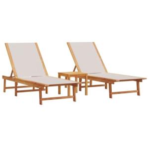 vidaXL Tumbonas 2 uds con Mesa Madera Maciza Acacia y texti…