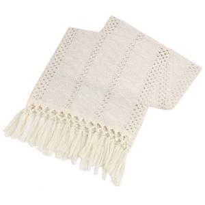 Camino de Mesa Boho Beige con borlas, macramé Mezcla de alg…