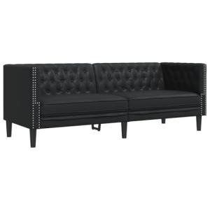 vidaXL Sofá Chesterfield de 3 plazas Cuero Artificial Negro…