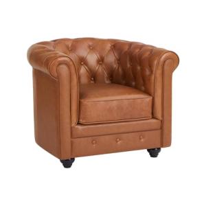 Vente-unique - Sillón de Piel de Vaca Color Camel Chesterfi…