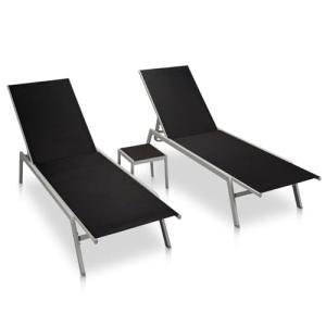 Tidyard Tumbonas con mesitas 2 uds Acero y textileno Negro