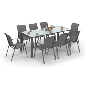 IDMarket – Salón de jardín Madrid Mesa 190 cm y 8 sillas ap…