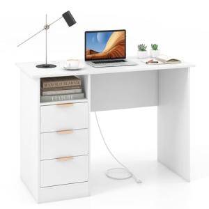 COSTWAY Escritorio Blanco con 3 Cajones y Estante Abierto,…