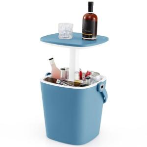 GOPLUS Mesa Nevera Jardín 15 L, Mesa de Cóctel Portátil con…