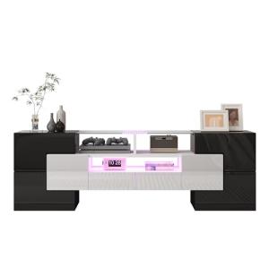 KecDuey Elegante mueble de TV de 145 cm, color blanco brill…